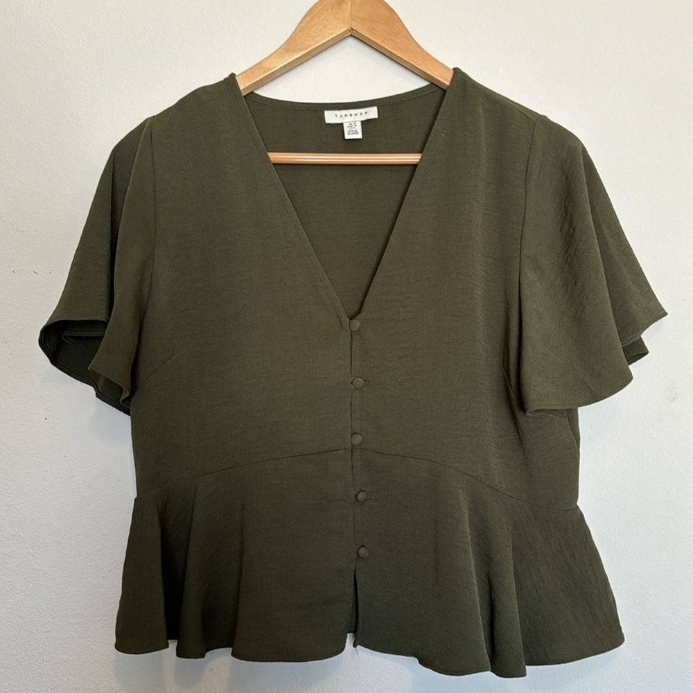 Olive Green Button-Down Top